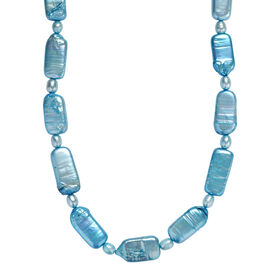 Gefärbte Süßwasserzuchtperlen Halskette, Ovalform, ca. 45 cm, 925 Silber rhodiniert, blau