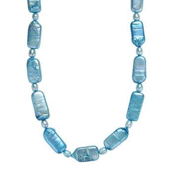 Blaue, gef&auml;rbte S&uuml;&szlig;wasserzuchtperlen Halskette, 45 cm