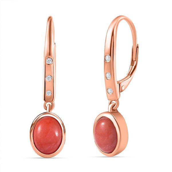 AAA Oregon Sonnenaufgang Pfirsich Opal, Wei&szlig;er Zirkon Ohrringe 925 Silber Ros&eacute;gold Vermeil ca. 1,93 ct.