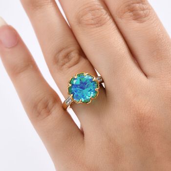 D joy Pfau Quarz Triplette, Wei&szlig;er Zirkon Ring 925 Silber 750 Gelb Vergoldet (Gr&ouml;&szlig;e 19.00) ca. 7.51 ct