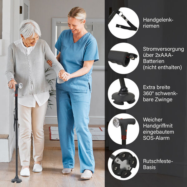 Klappbarer Smart-Walking-Stick mit drehbarem LED-Frontlicht image number 3