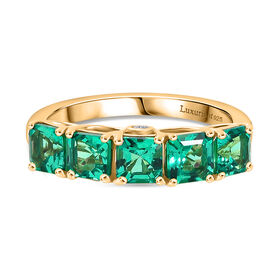 LUXURIANT AAA Labor kolumbianischer Smaragd und Labor Diamant Ring, 925er Silber 750 Gelbgold Vermeil - 1,60 ct.