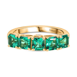 Luxuriant - AAA Lab Created Kolumbianischer Smaragd, Lab Grown Diamant Ring 925 Silber 750 Gelbgold Vermeil (Größe 18.00) ca. 1.60 ct Luxuriant - AAA Lab Created Kolumbianischer Smaragd, Lab Grown Diamant Ring 925 Silber 750 Gelbgold Vermeil (Größe 18.00) ca. 1.60 ct