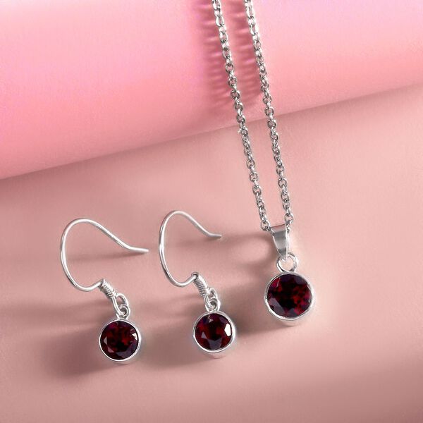 2er Set - Roter Granat-Anhänger mit Kette und Ohrringe, 925 Silber Edelstahl, ca. 3.48 ct image number 2