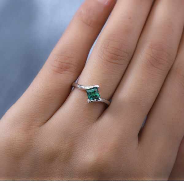 LUSTRO STELLA Hergestellt mit Grüner ZIRKONIA Solitär Ring 925 Silber Platin-Überzug (Größe 16.0) image number 3