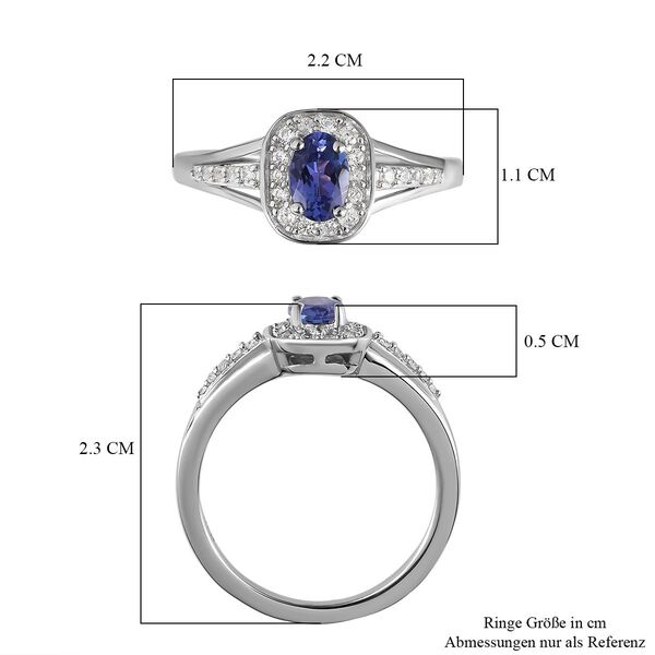 AAA Tansanit und Zirkon-Halo-Ring, 925 Silber platiniert, 0,78 ct. image number 6