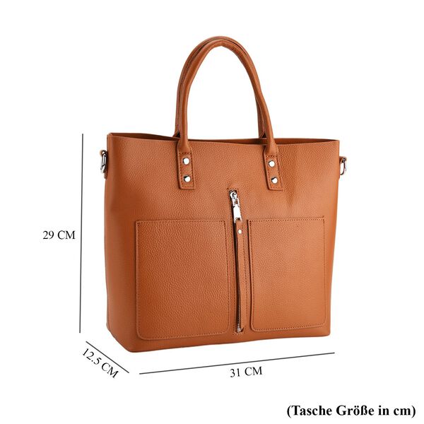 Echtleder Crossbody Tasche, mehrere F&auml;cher, Rei&szlig;verschluss vorne, 31 x 12.5 x 29 cm, Braun image number 8