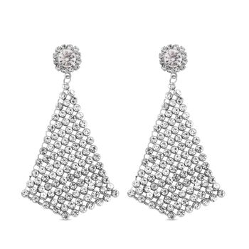 Dreieckige wei&szlig;e Kristall-Cluster Design Ohrringe, silberfarben