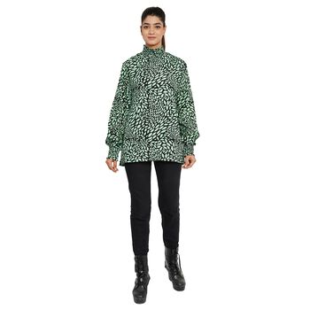 TAMSY - Damen Bluse mit Blattmuster, Gr&ouml;&szlig;e 38, Gr&uuml;n