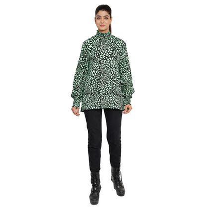 TAMSY - Damen Bluse mit Blattmuster, Gr&ouml;&szlig;e 38, Gr&uuml;n