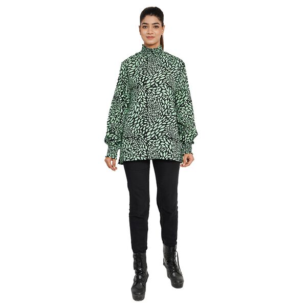 TAMSY - Damen Bluse mit Blattmuster, Gr&ouml;&szlig;e 38, Gr&uuml;n