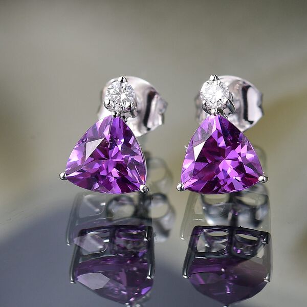 AAA Lab Created Farbwechsel-Saphir, Lab Grown Diamant Ohrringe 417 Gold ca. 3,33 ct. image number 1