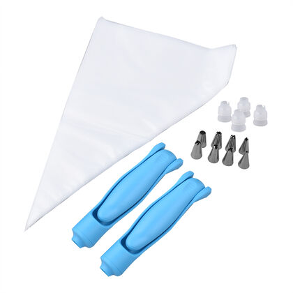 Kuchen Dekorationsstift mit Spritzbeutel und Spritzd&uuml;sen, Gr&ouml;&szlig;e 3,7x16,5 cm, Blau, 34 teilig
