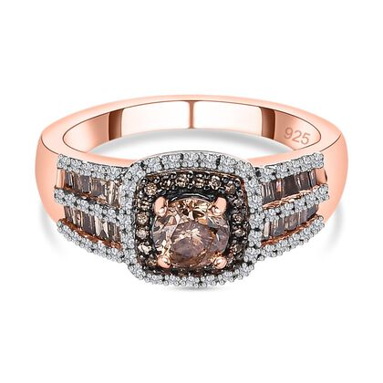 Nat&uuml;rlicher Champagner Diamant P2 Ringe 925 Silber Ros&eacute;gold Vermeil (Gr&ouml;&szlig;e 21.00) ca. 1,02 ct