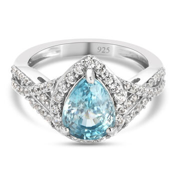Kambodschanischer blauer und Wei&szlig;er Zirkon Ring 925 Silber platiniert (Gr&ouml;&szlig;e 19.00)
