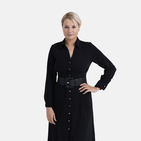 Stretch-Tailleng&uuml;rtel mit quadratischer Schnalle, 45x6cm, Schwarz