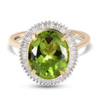 AAA natürlicher Peridot und Diamant Halo-Ring, 375 Gelbgold (Größe 17.00) ca. 5,29 ct