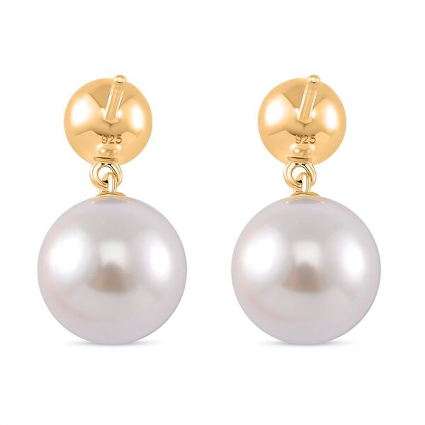 Weiße Muschelkernperle, Masoala Saphir (Fissure gefüllt) Ohrringe 925 Silber vergoldet image number 4