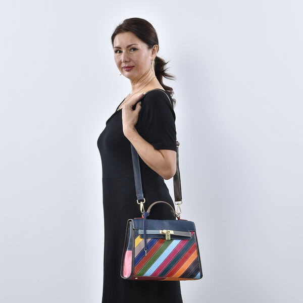 CHAOS BY ELSIE - Patchwork Schultertasche aus 100% echtem Leder mit RFID Schutz, Mehrfarbig, gestreift image number 2