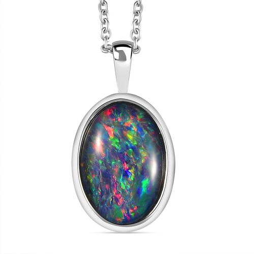 Boulder Opal Triplett-Solitär-Anhänger mit Kette, 925 Silber platiniert, 3,39 ct. image number 0