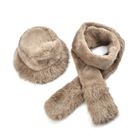 2er Set - Superweiche Kunstfell Hut und Schal, 60cmx195cm, Braun