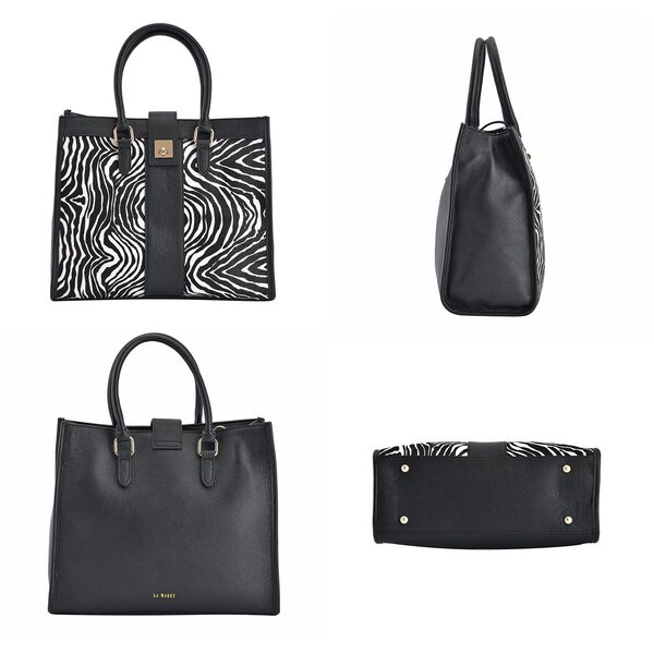 LA MAREY - Echtleder Handtasche 33x14x27,5cm, Griff 11cm, Crossbody 120cm, schwarz mit Zebramuster image number 4