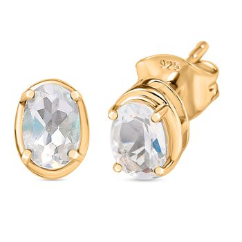 D joy AAA Premium Malagasy Mondstein Star Glimmer Ohrringe, 925 Silber 750 Gelb Vergoldet ca. 0.90 ct