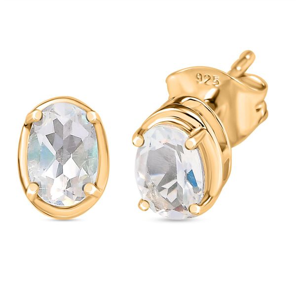 D joy AAA Premium Malagasy Mondstein Star Glimmer Ohrringe, 925 Silber 750 Gelb Vergoldet ca. 0.90 ct