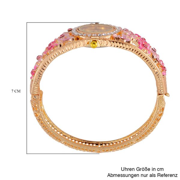 Strada - Elegante Bangle-Uhr mit Gold-Sonne-Zifferblatt, Lila und weiße Kristallen, Japanischem Uhrwerk, Reiner Edelstahl, emailliert, Rosa image number 8