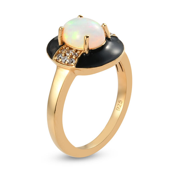 Nat&uuml;rlicher &Auml;thiopischer Opal und Zirkon Ring 925 Silber vergoldet  ca. 1,02 ct image number 5