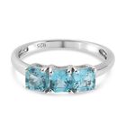 Blauer Apatit 3 Stein Ring 925 Silber platiniert (Größe 17.00) ca. 0,98 ct