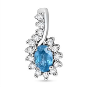 D’joy Blauer Zirkon, Weißer Zirkon Anhänger 925 Silber rhodiniert ca. 1.03 ct