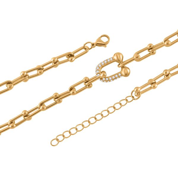 Wei&szlig;e Kristall Halskette, ca. 45 cm+ 5 cm Extender, Reiner Edelstahl, goldfarben image number 4