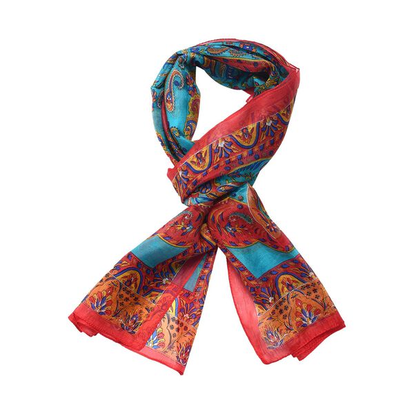 Bedruckter Satin-Seidenschal, 48x160cm, Blau image number 4