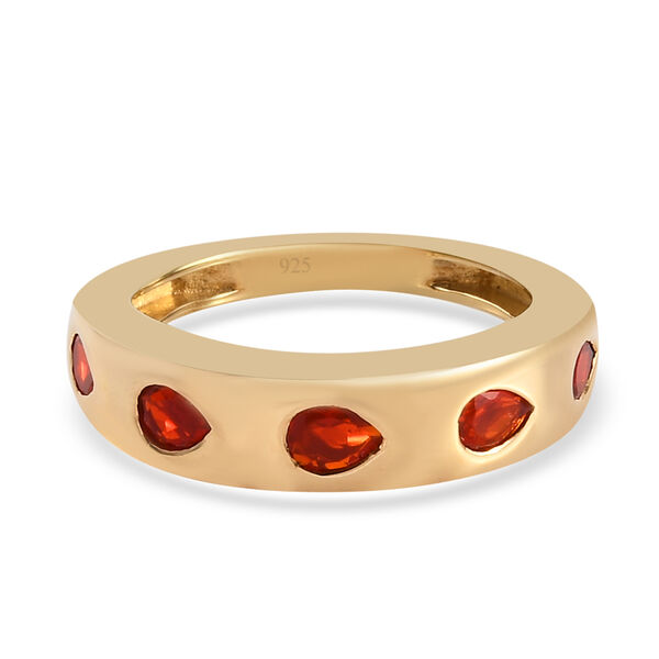 Mexikanischer Kirschfeuer-Opal-Ring, 925 Silber Gelbgold Vermeil  ca. 0,49 ct