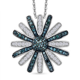 D'Joy Blauer Diamant, Weißer Diamant Schmuckset ca. 50 cm 925 Silber rhodiniert ca. 1,00 ct.