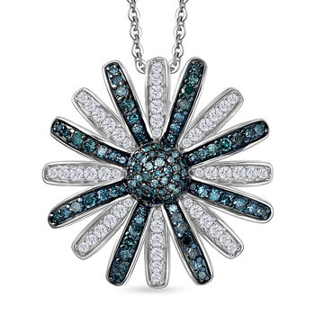 D'Joy blauer und wei&szlig;er Diamant Anh&auml;nger mit 50cm Kette - 1 ct.