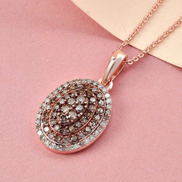 Nat&uuml;rlicher Champagner Diamant-Anh&auml;nger mit Kette, 925 Silber Ros&eacute;gold Vermeil ca. 0.75 ct image number 3