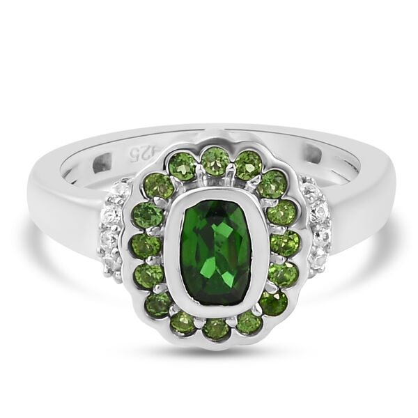 Nat&uuml;rlicher Chromdiopsid und Zirkon Ring 925 Silber platiniert