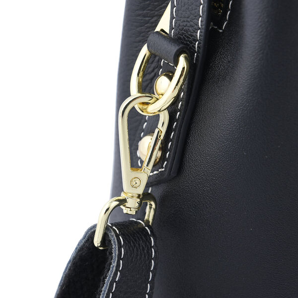 Crossbody Tasche aus echtem Leder, Hirsch Muster, Schwarz image number 5