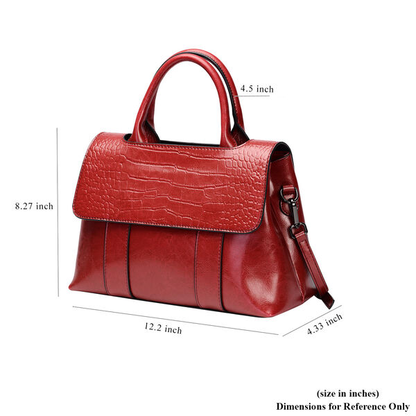 Echtes Leder Handtasche mit erweiterbarem Schulterriemen, Größe 31x11x21 cm, Rot image number 6