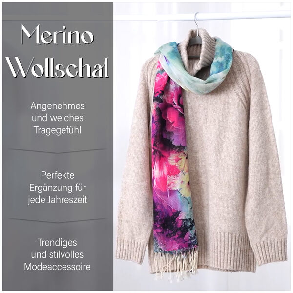 100% Merino Woll-Schal mit Quasten, 70x180cm, Mehrfarbig image number 8