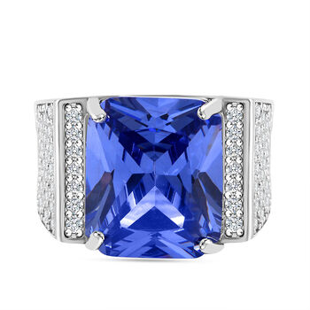 Tansanit Farbener Zirkonia, Wei&szlig;er Zirkonia Ring 925 Silber rhodiniert (Gr&ouml;&szlig;e 17.00) ca. 12.03 ct