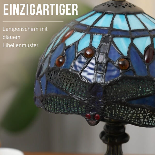 Handgefertige Tiffany-Stil Tischlampe, Buntglas, Blaue Lilie image number 3