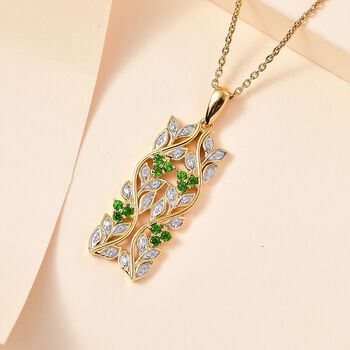 ALLORO AA Nat&uuml;rlicher Chromdiopsid und Zirkon-Anh&auml;nger mit 45cm Kette - 0,88 ct.