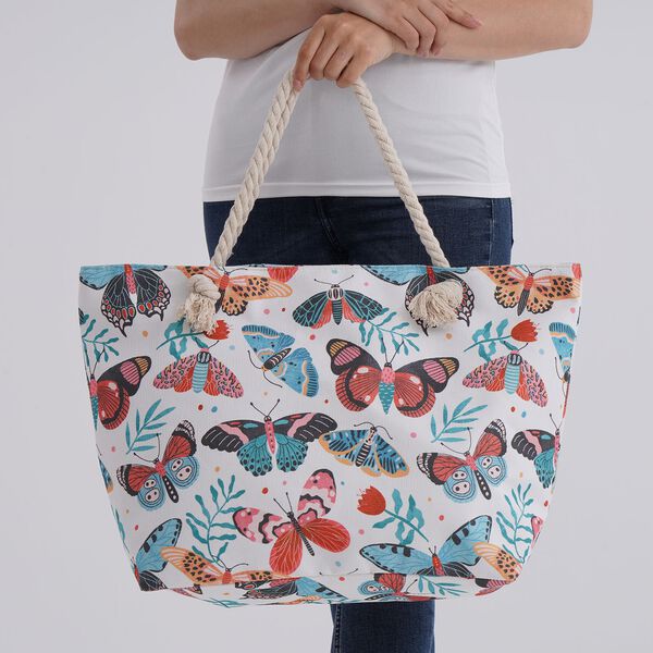 Handbemalte Tasche mit verstellbarem Kordelriemen, 50x17x38cm, Schmetterlingsmuster image number 3