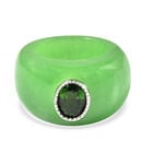 Russischer Diopsid und Grüne Jade Solitär Ring 925 Silber Rhodium-Überzug image number 0