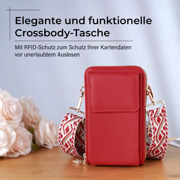 Crossbody-Handytasche mit RFID-Schutz und gemustertem Trageriemen, 19x6x11 cm, Rot