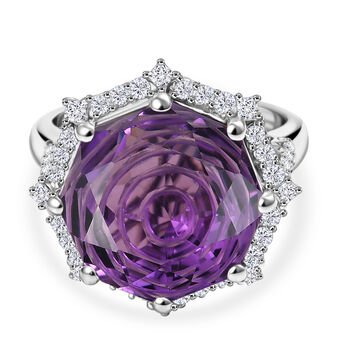 D'Joy Rose De France Amethyst und Moissanit Ring - 12,80 ct.
