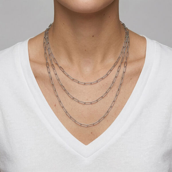 Mehrstr&auml;ngige B&uuml;roklammer 43cm Halskette in Silberton image number 3